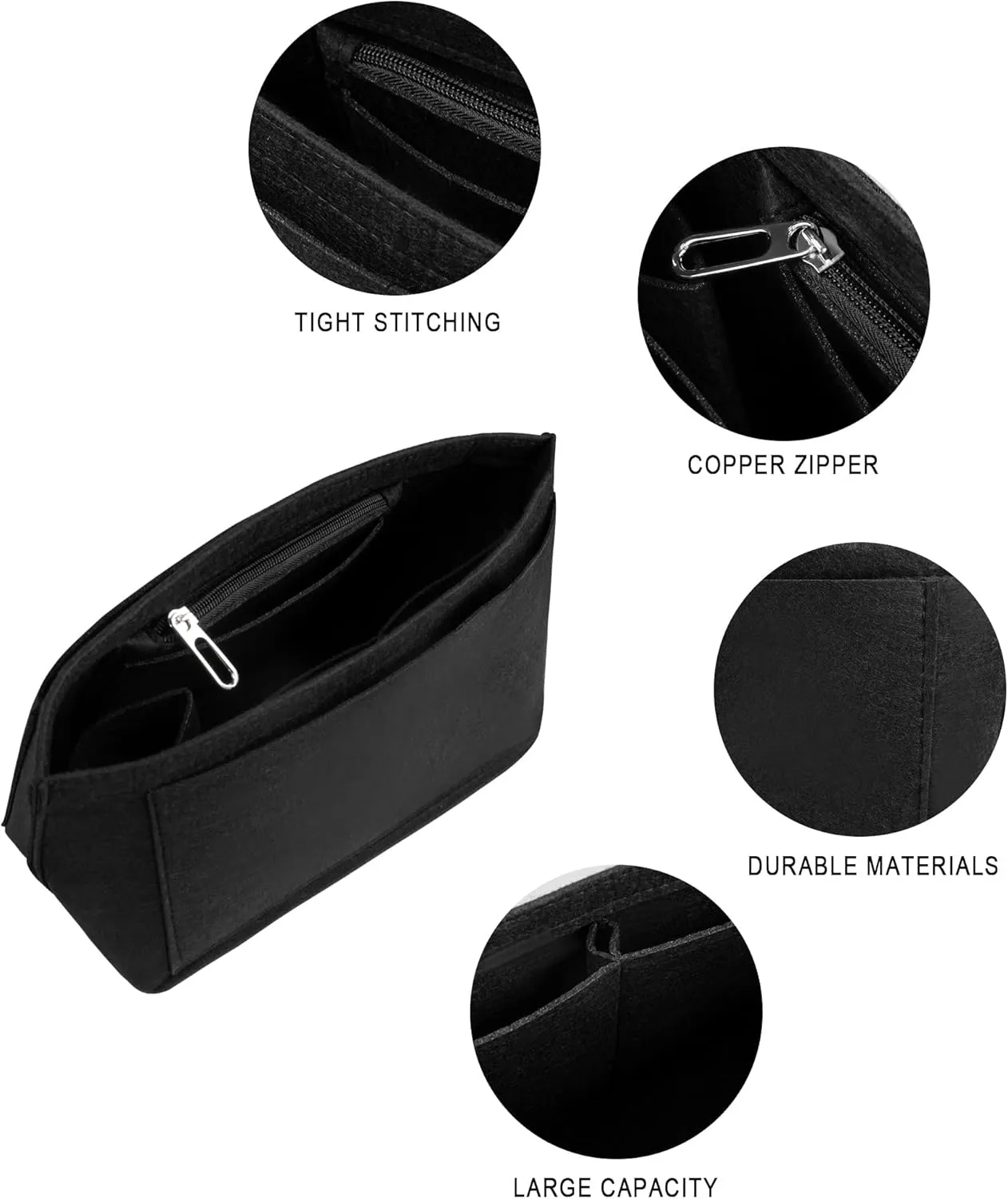 Vercord Purse Insert Organizers Felt Handbag Organizer Bag in Bag for Nylon Tote Black Medium