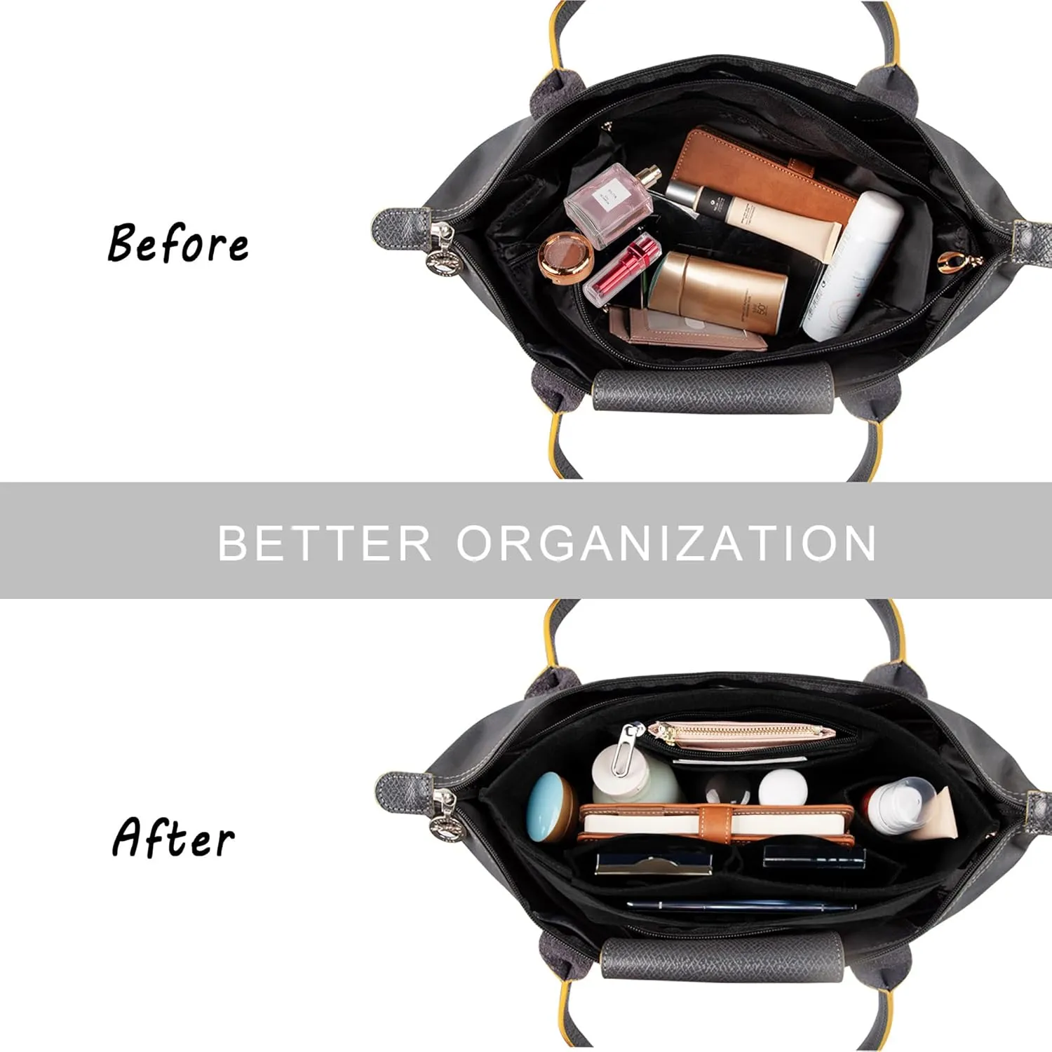 Vercord Purse Insert Organizers Felt Handbag Organizer Bag in Bag for Nylon Tote Black Medium
