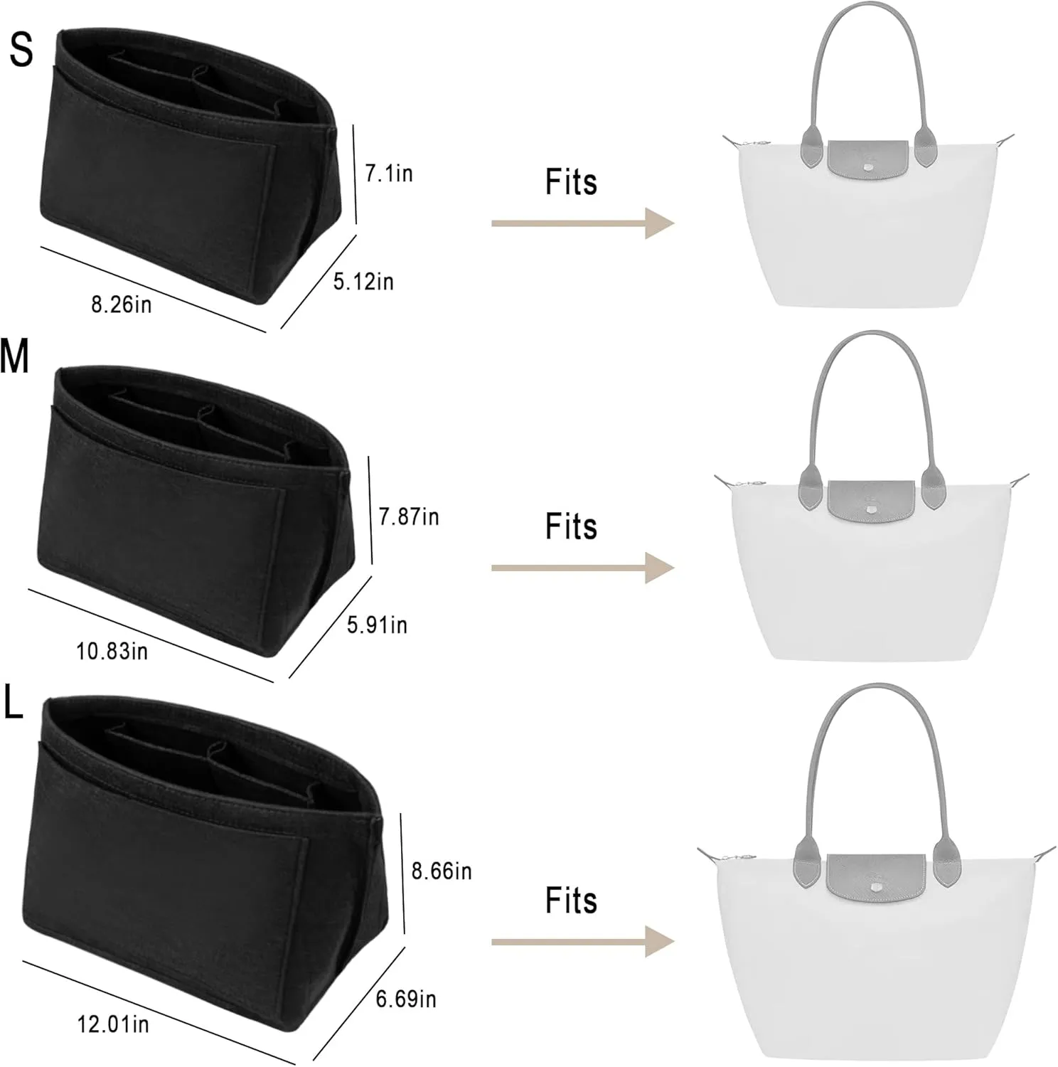Vercord Purse Insert Organizers Felt Handbag Organizer Bag in Bag for Nylon Tote Black Medium