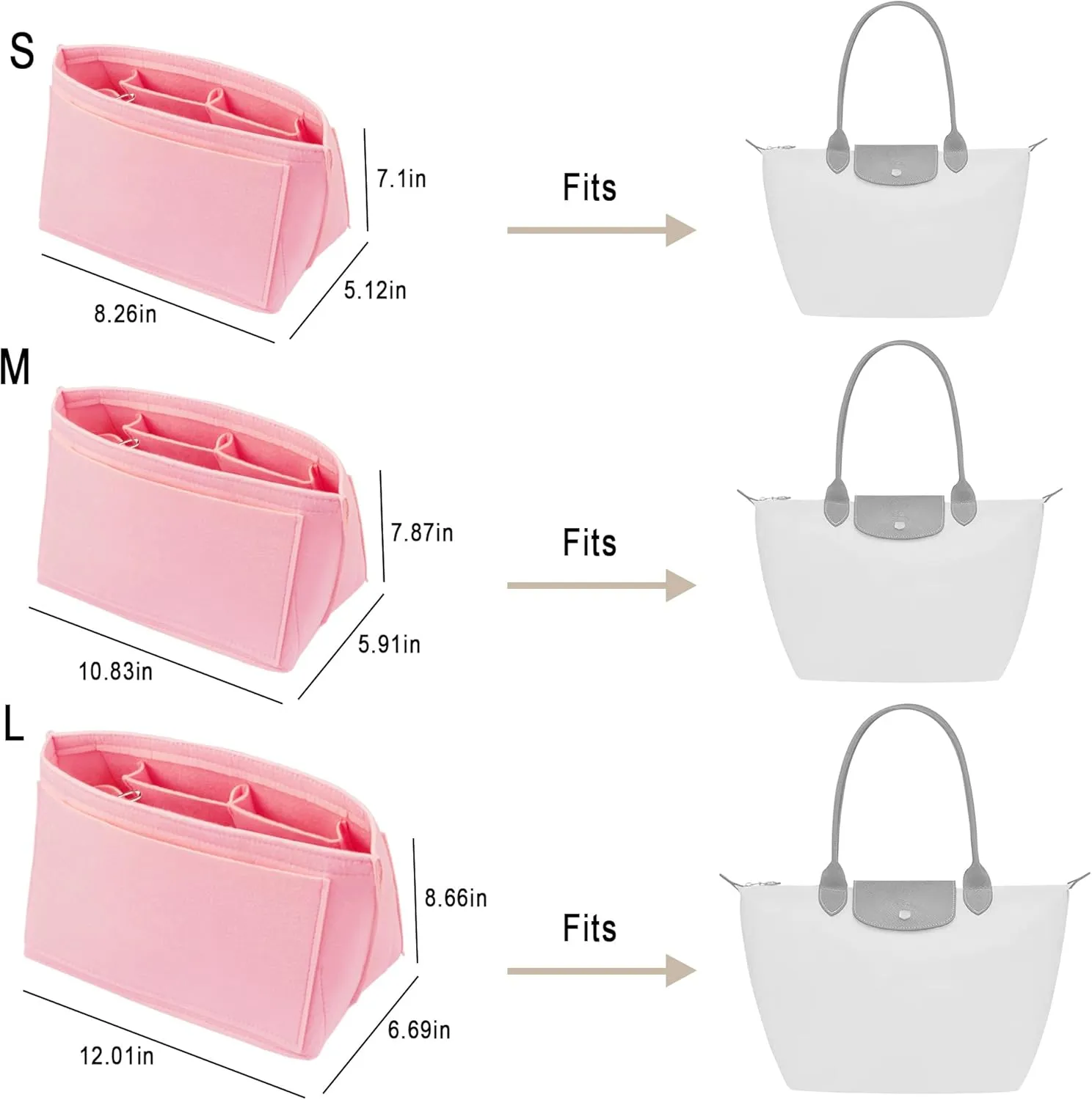Vercord Purse Insert Organizers Felt Handbag Organizer Bag in Bag for Nylon Tote Pink Medium