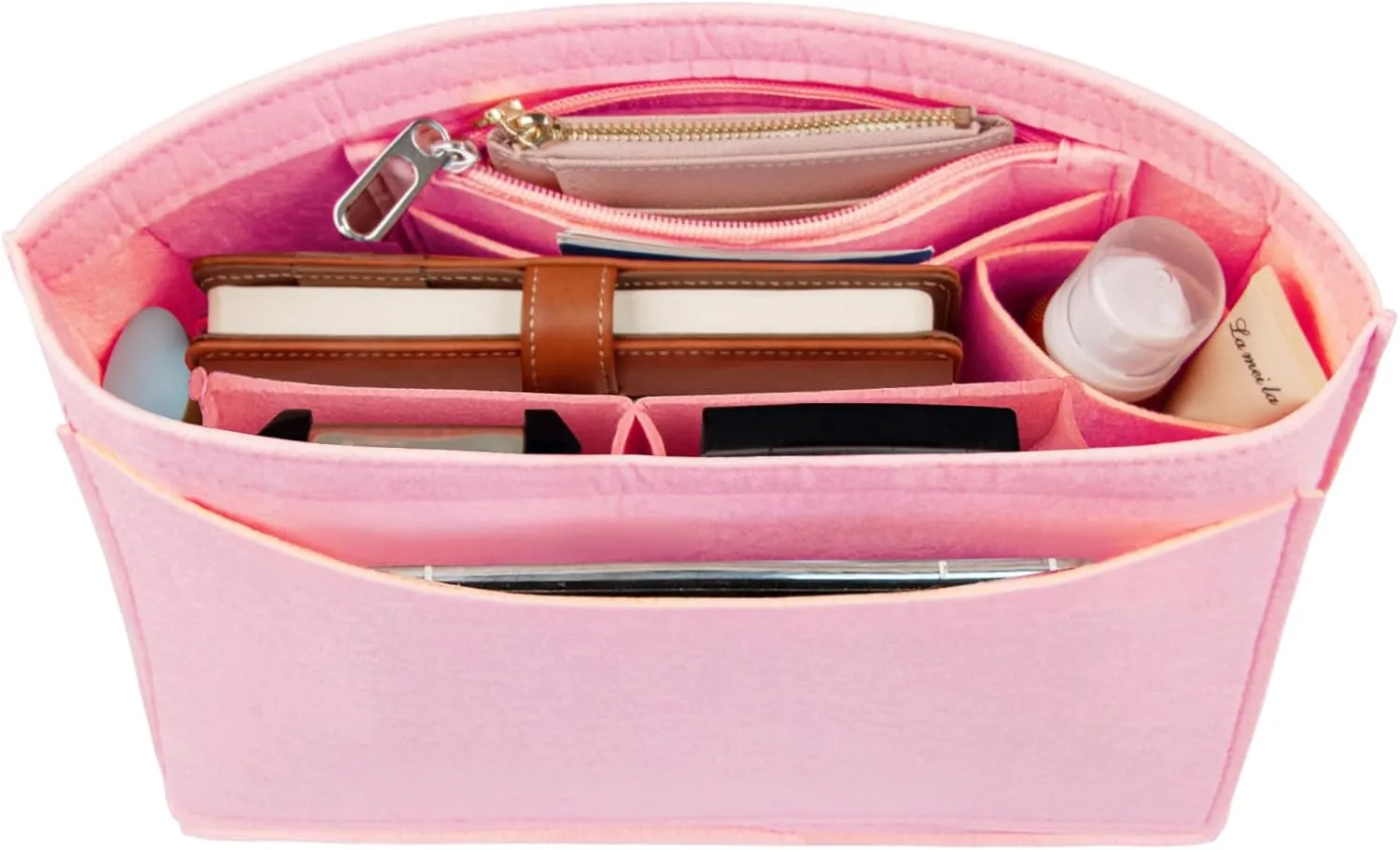 Vercord Purse Insert Organizers Felt Handbag Organizer Bag in Bag for Nylon Tote Pink Medium