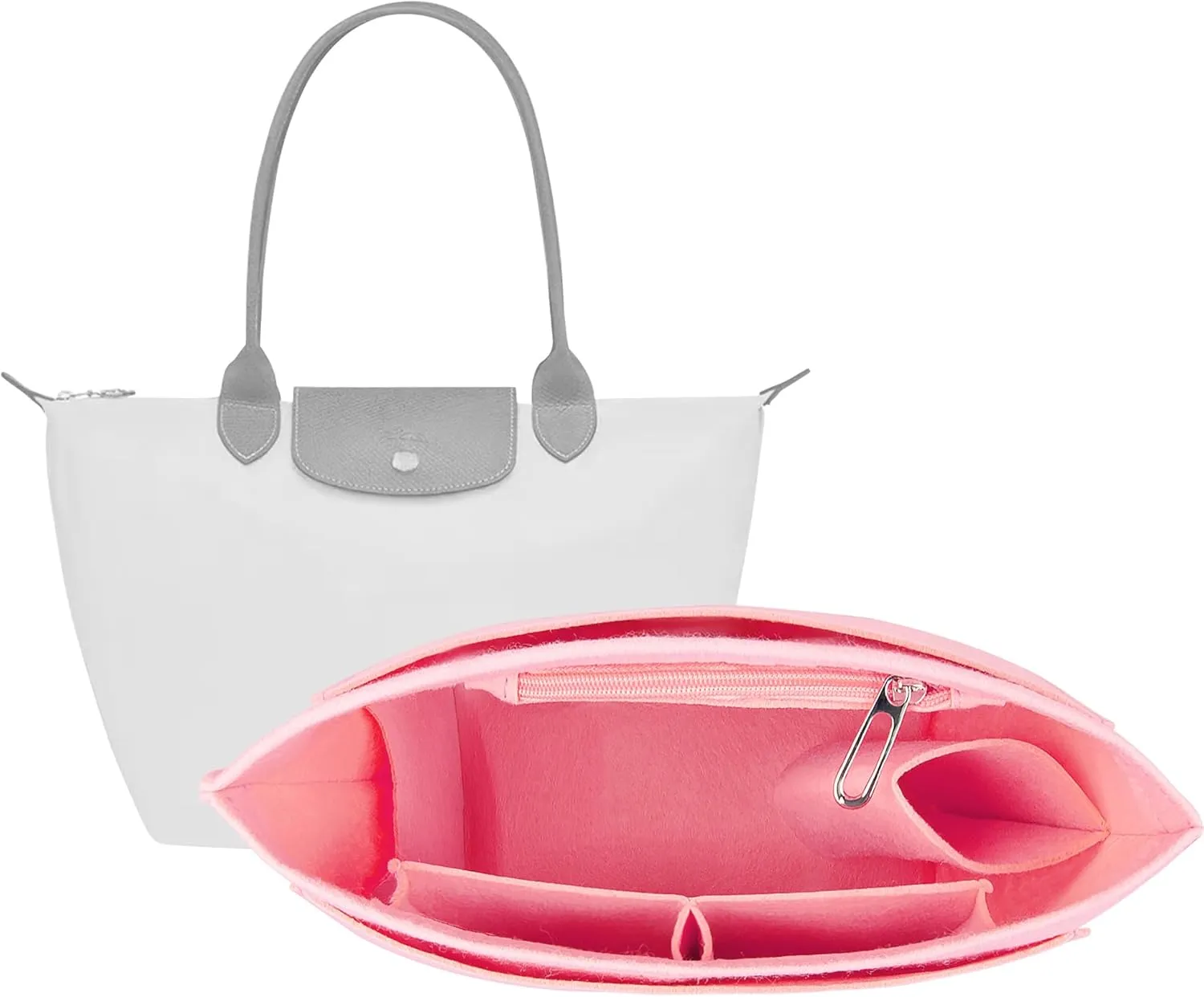 Vercord Purse Insert Organizers Felt Handbag Organizer Bag in Bag for Nylon Tote Pink Medium