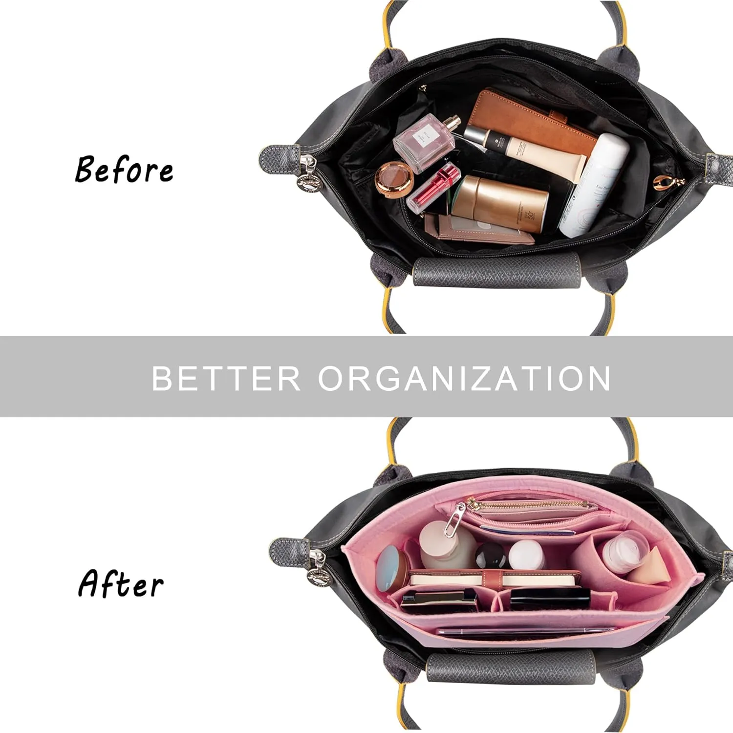 Vercord Purse Insert Organizers Felt Handbag Organizer Bag in Bag for Nylon Tote Pink Medium