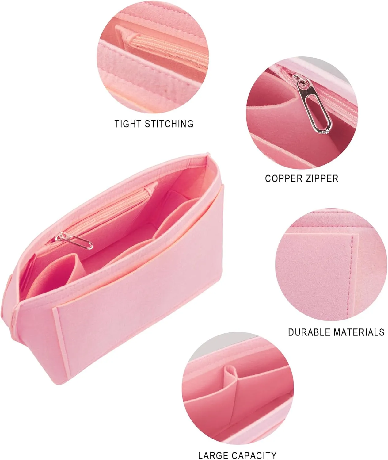 Vercord Purse Insert Organizers Felt Handbag Organizer Bag in Bag for Nylon Tote Pink Medium