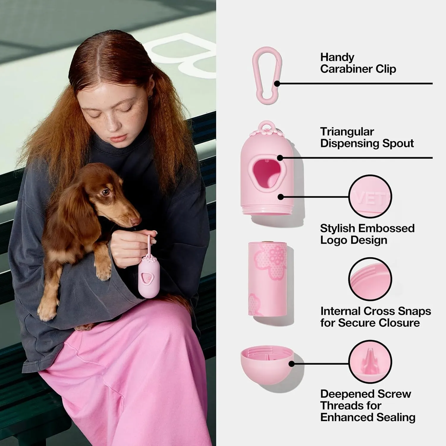 VETRESKA Dog Poop Bag Dispenser with Cherry Blossom Scented Bags, Leak Proof and Extra Thick Pet Waste Bags 1 Poop Bag Holder and 225 Bags for Walking Dogs & Cats Litter