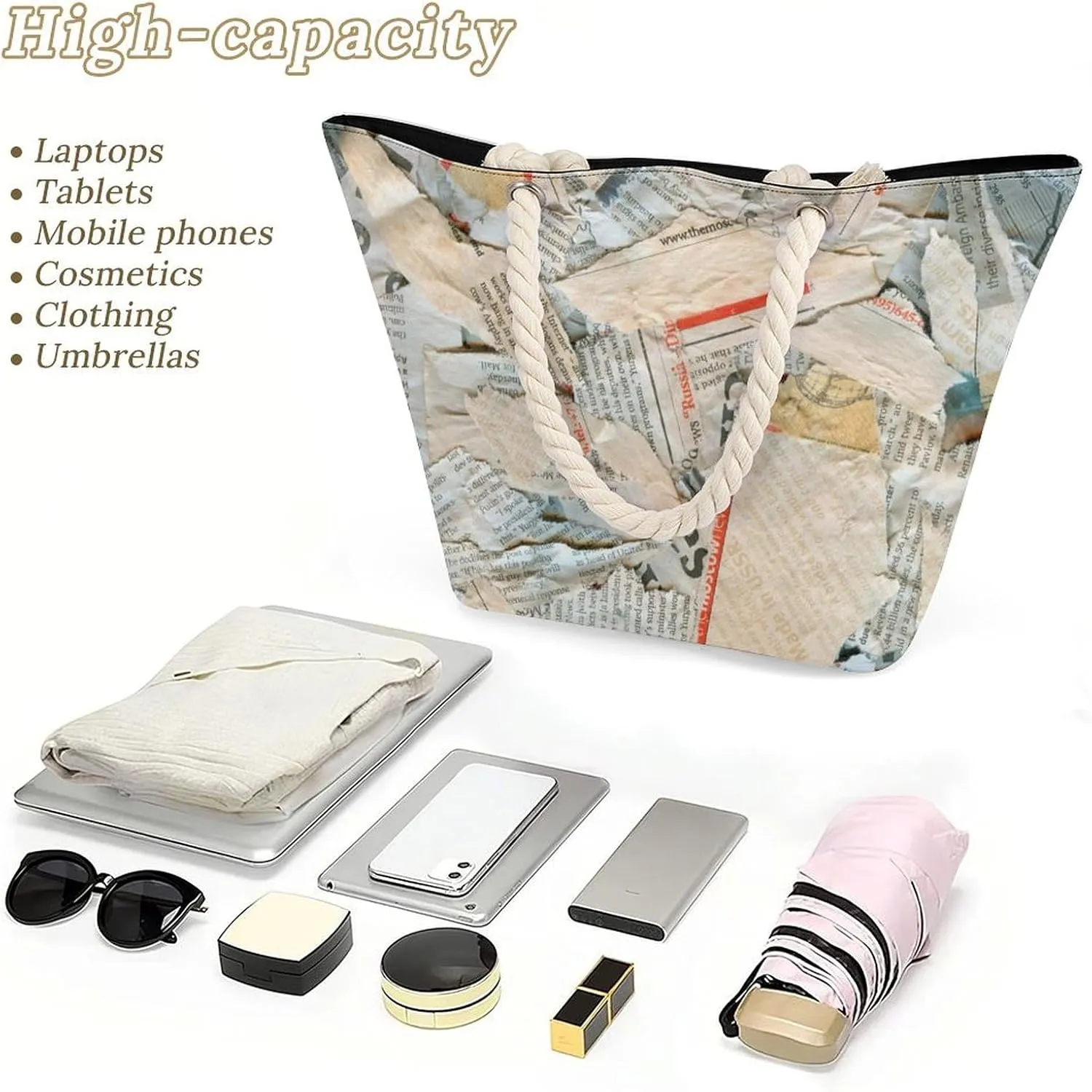 Vintage Style of Suits of Playing Cards Beach Bags for Women Large Tote Bag with Zipper Travel Carry Grocery Handbag