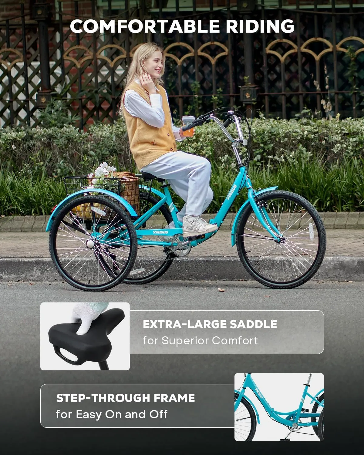 Viribus Foldable Adult Tricycle, 7 Speed Folding Tricycle for Adults with Removable Wheeled Basket, 3 Wheel Folding Bike Men Women Seniors, Adult Trike Potable Collapsible 26 inch, 330 lb.