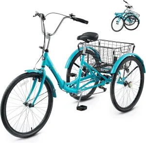 Viribus Foldable Adult Tricycle, 7 Speed Folding Tricycle for Adults with Removable Wheeled Basket, 3 Wheel Folding Bike Men Women Seniors, Adult Trike Potable Collapsible 26 inch, 330 lb.