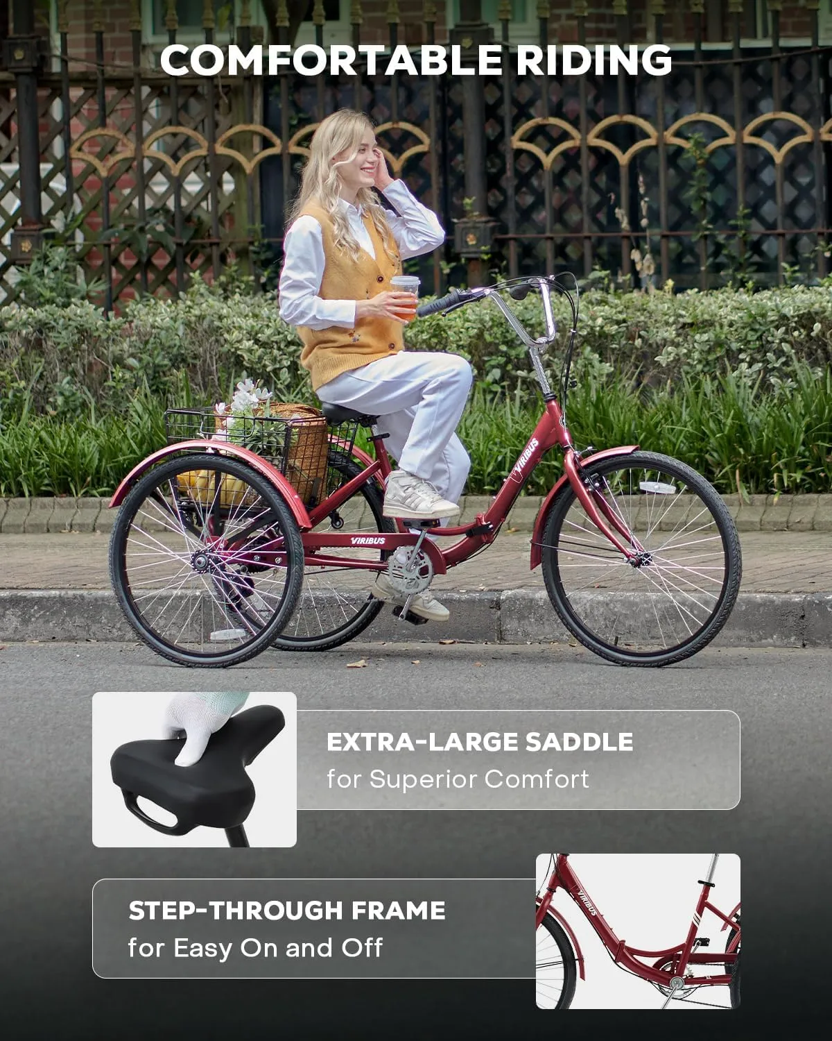 Viribus Foldable Adult Tricycle, 7 Speed Folding Tricycle for Adults with Removable Wheeled Basket, 3 Wheel Folding Bike Men Women Seniors, Adult Trike Potable Collapsible 26 inch, 330 lb.