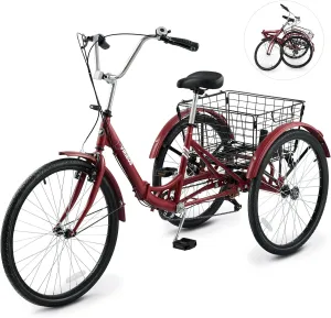 Viribus Foldable Adult Tricycle, 7 Speed Folding Tricycle for Adults with Removable Wheeled Basket, 3 Wheel Folding Bike Men Women Seniors, Adult Trike Potable Collapsible 26 inch, 330 lb.
