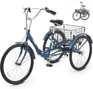 Viribus Foldable Adult Tricycle, 7 Speed Folding Tricycle for Adults with Removable Wheeled Basket, 3 Wheel Folding Bike Men Women Seniors, Adult Trike Potable Collapsible 26 inch, 330 lb.
