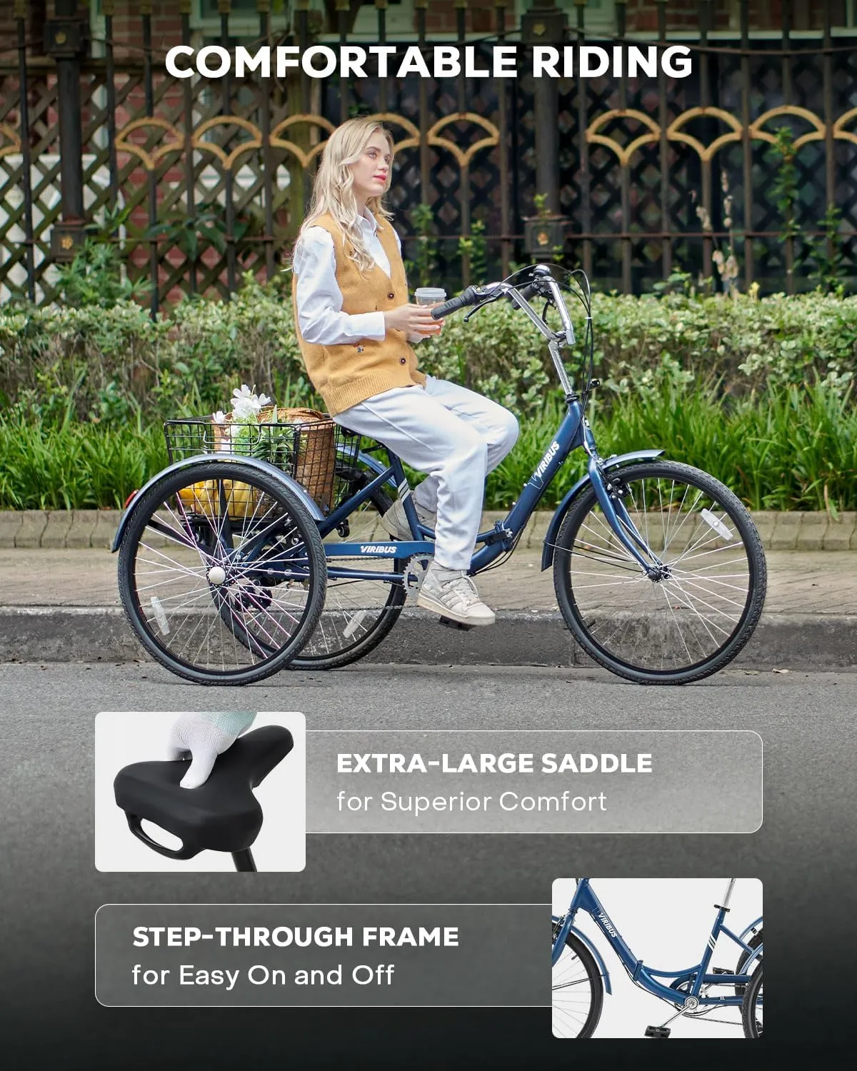 Viribus Foldable Adult Tricycle, 7 Speed Folding Tricycle for Adults with Removable Wheeled Basket, 3 Wheel Folding Bike Men Women Seniors, Adult Trike Potable Collapsible 26 inch, 330 lb.