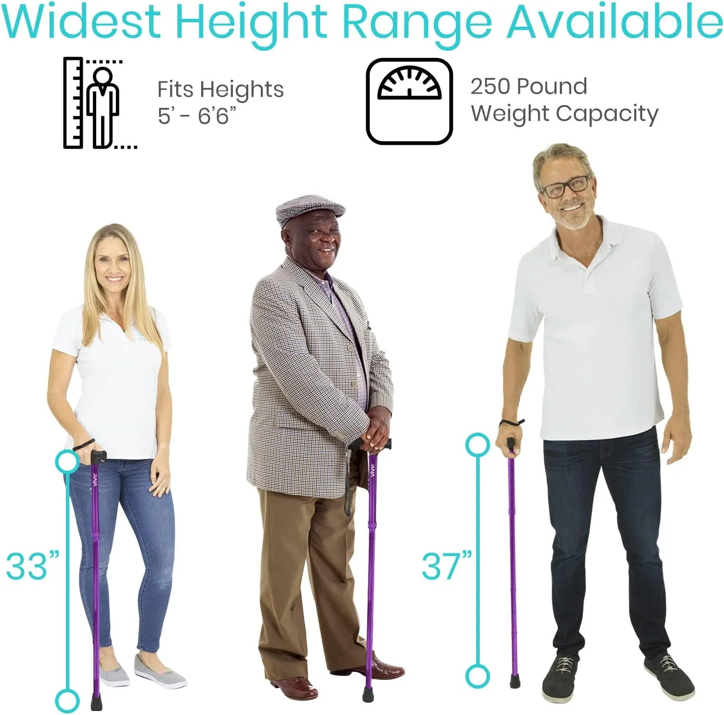 Vive Folding Cane - Foldable Walking Cane for Men, Women - Fold-up, Collapsible, Lightweight, Adjustable, Portable Hand Walking Stick - Balancing Mobility Aid - Sleek, Comfortable T Handles (Purple)