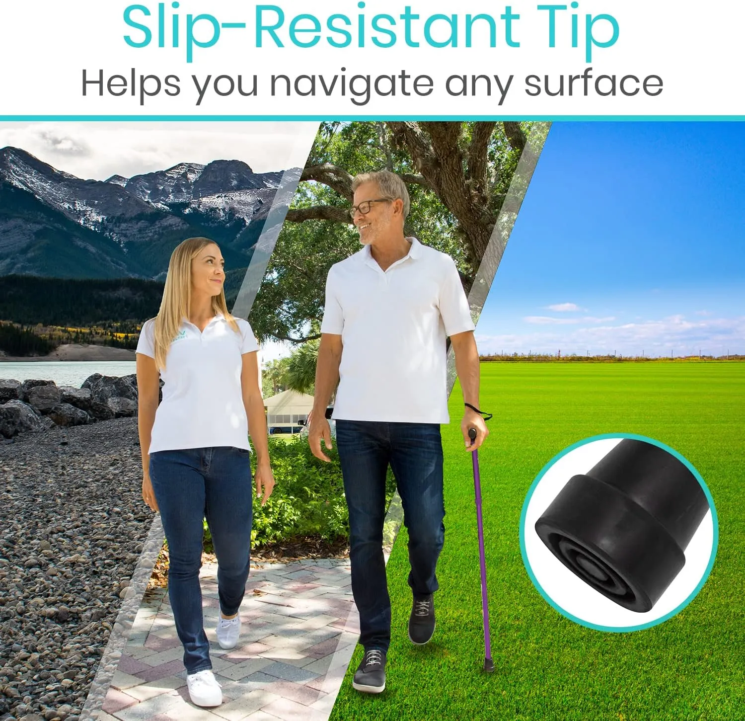 Vive Folding Cane - Foldable Walking Cane for Men, Women - Fold-up, Collapsible, Lightweight, Adjustable, Portable Hand Walking Stick - Balancing Mobility Aid - Sleek, Comfortable T Handles (Purple)
