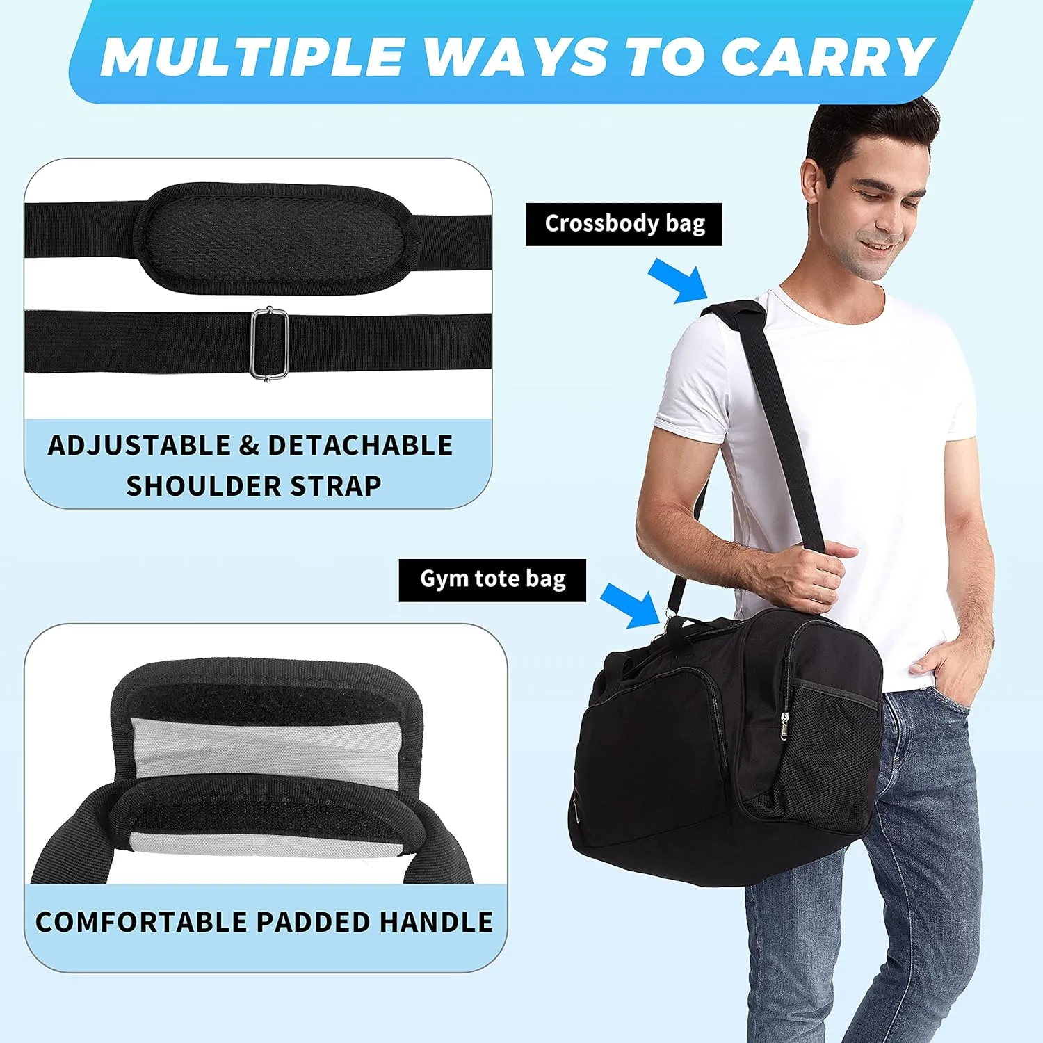 Vorspack Duffle Bag for Travel - 40L/21 Inches Duffel Bag Small Duffle Bag for Men Weekender Bag with Water Bottle Pocket for Travel Sports - White