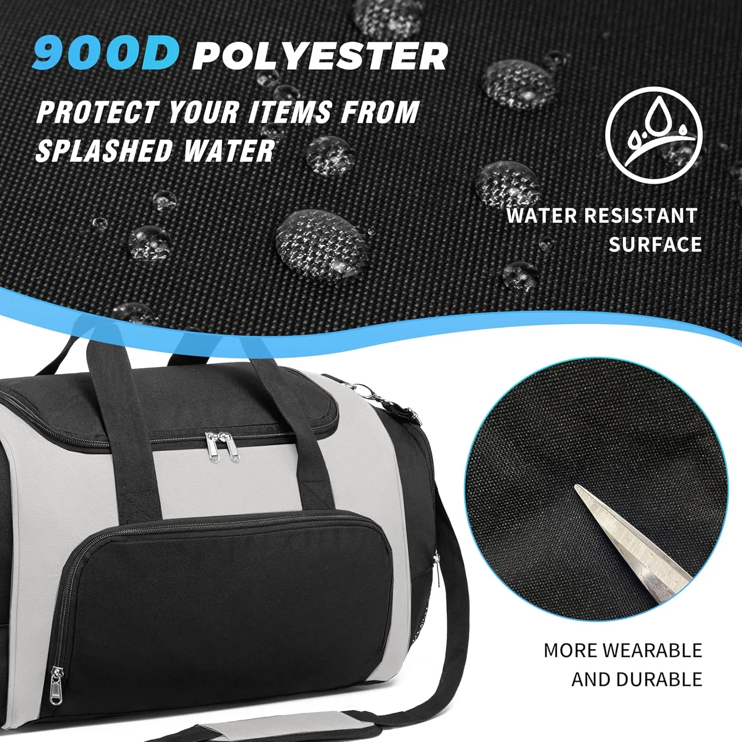 Vorspack Duffle Bag for Travel - 40L/21 Inches Duffel Bag Small Duffle Bag for Men Weekender Bag with Water Bottle Pocket for Travel Sports - White