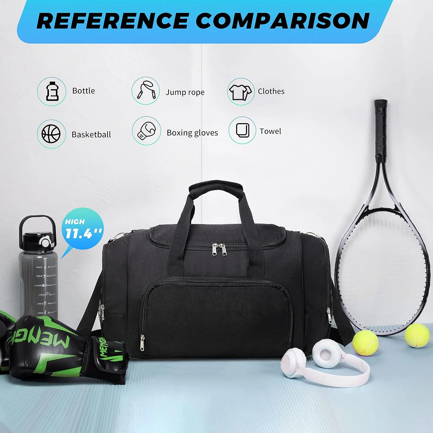 Vorspack Duffle Bag for Travel - 40L/21 Inches Small Duffel Bag for Men Weekender Bag with Water Bottle Pocket for Travel Sports - Black