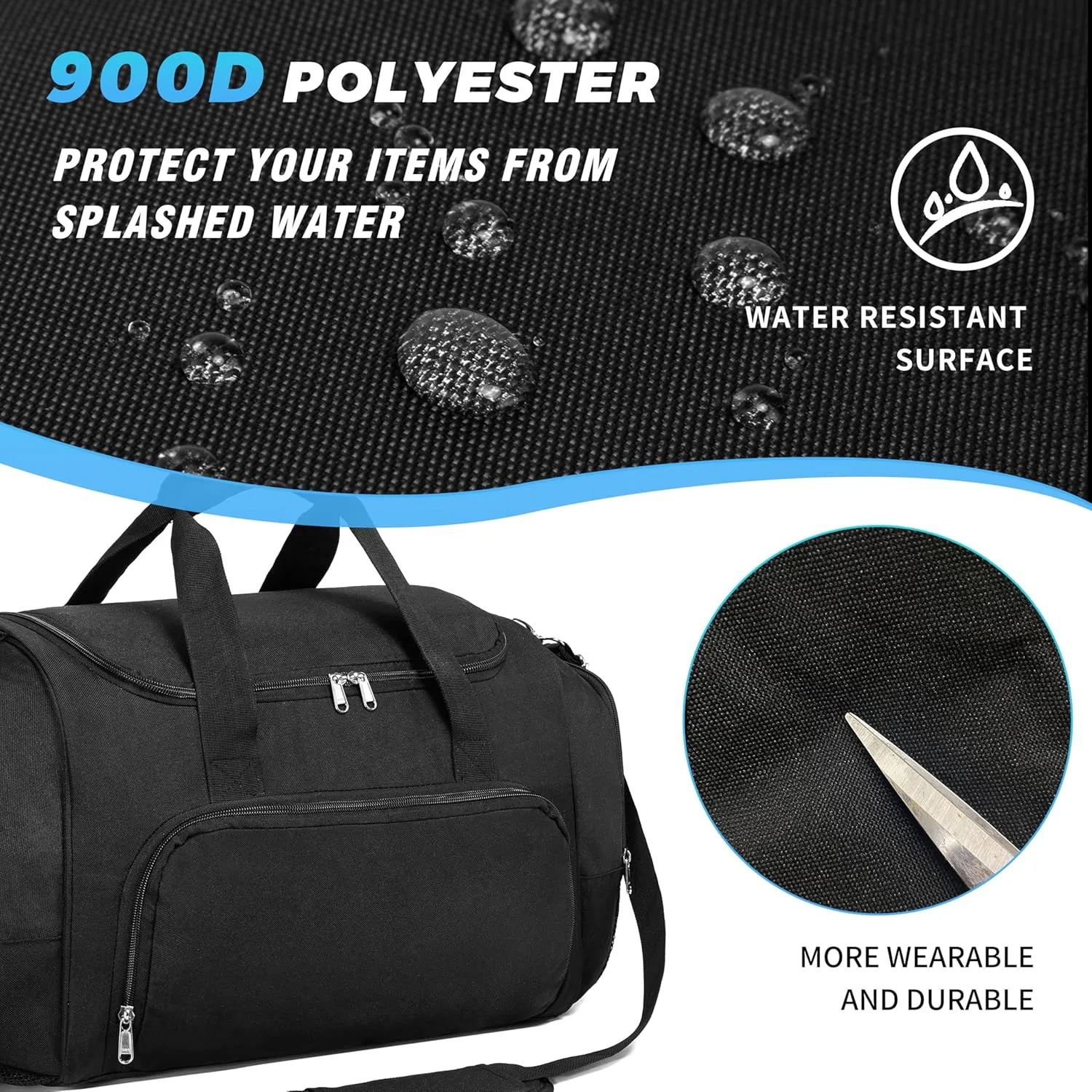 Vorspack Duffle Bag for Travel - 40L/21 Inches Small Duffel Bag for Men Weekender Bag with Water Bottle Pocket for Travel Sports - Black
