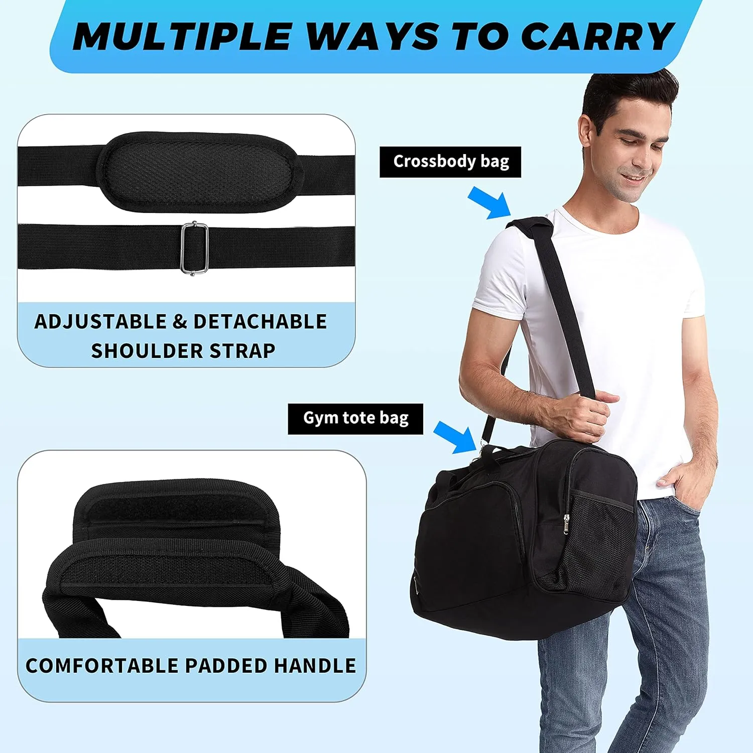 Vorspack Duffle Bag for Travel - 40L/21 Inches Small Duffel Bag for Men Weekender Bag with Water Bottle Pocket for Travel Sports - Black