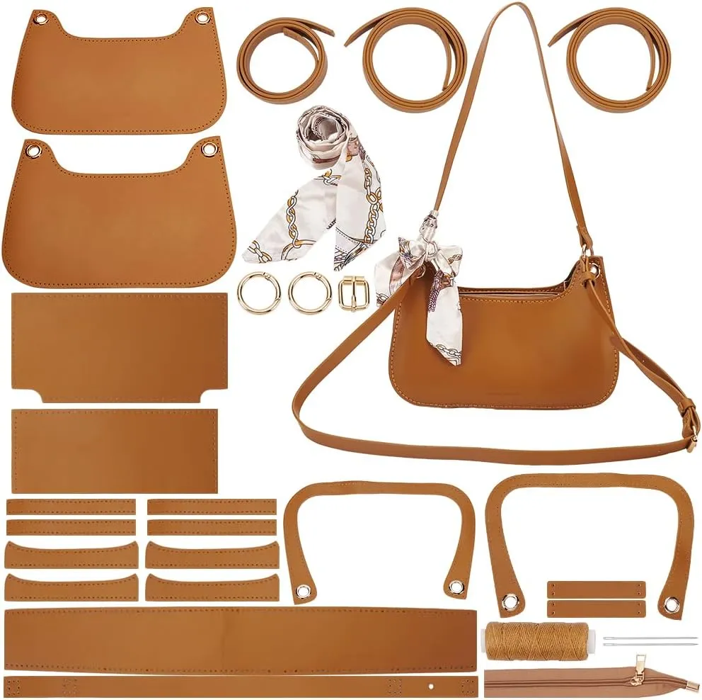 WADORN PU Leather Underarm Bag Making Kits, DIY Imitation Leather Handmade Bags Findings for Handcrafts Bag Making DIY Craft Underarm Handbag Set for Women Handbag Making Gifts, Dark Goldenrod