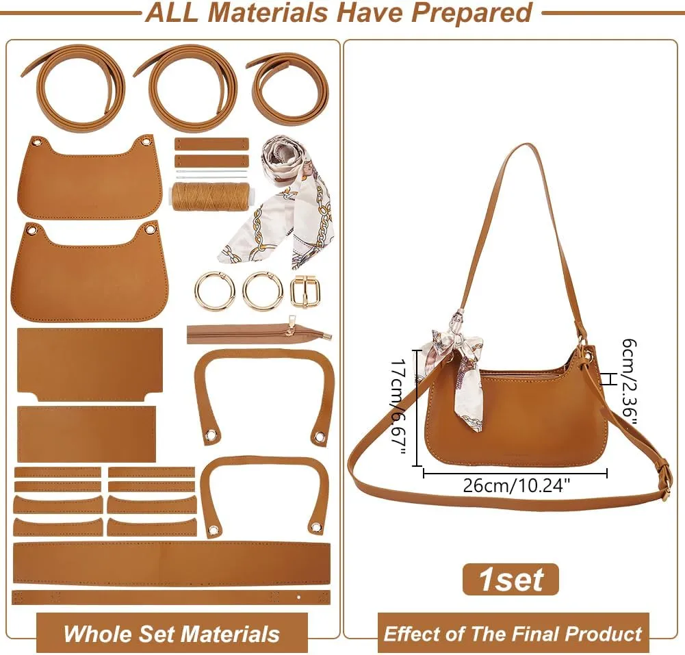 WADORN PU Leather Underarm Bag Making Kits, DIY Imitation Leather Handmade Bags Findings for Handcrafts Bag Making DIY Craft Underarm Handbag Set for Women Handbag Making Gifts, Dark Goldenrod