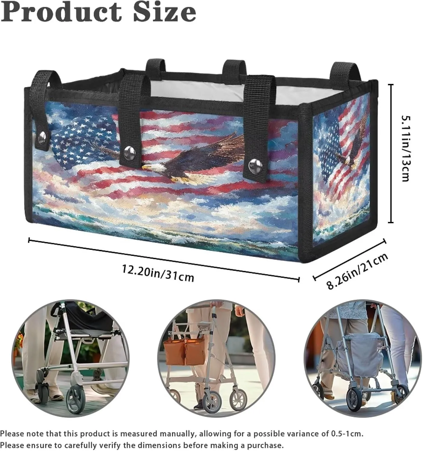 Walker Bag, Eagle Portable Rollator Walker Basket Under Seat Rollator Bag Walker Basket for Four Wheel Rollator Waterproof Basket Carry Insert for Women Men Seniors