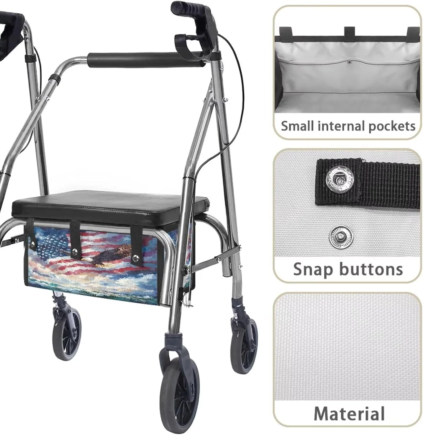 Walker Bag, Eagle Portable Rollator Walker Basket Under Seat Rollator Bag Walker Basket for Four Wheel Rollator Waterproof Basket Carry Insert for Women Men Seniors
