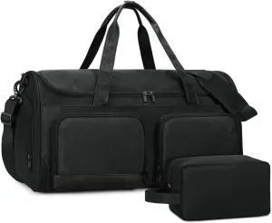 WANDF Convertible Garment Bag for Travel, Carry On Garment Duffle Bag with Wet Pocket & Toiletry Bag, 2 in 1 Hanging Suitcase, Suit Travel Bag, Weekender Bag for Men Women(Pure Black)