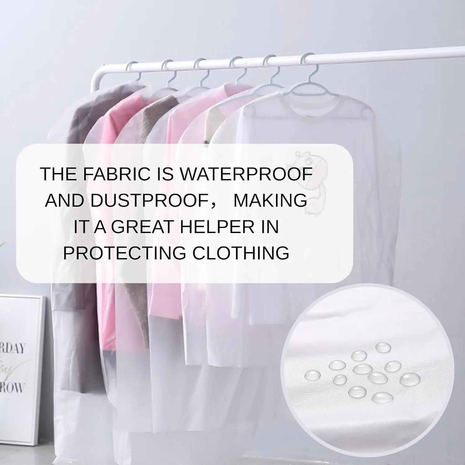 Wardrobe five-piece hanging garment bag and 5 zippered pockets, plastic garment bag for clothes storage, wedding dress pull suit bag, coat, sweater, heavy duty PE garment protection bag (XL)