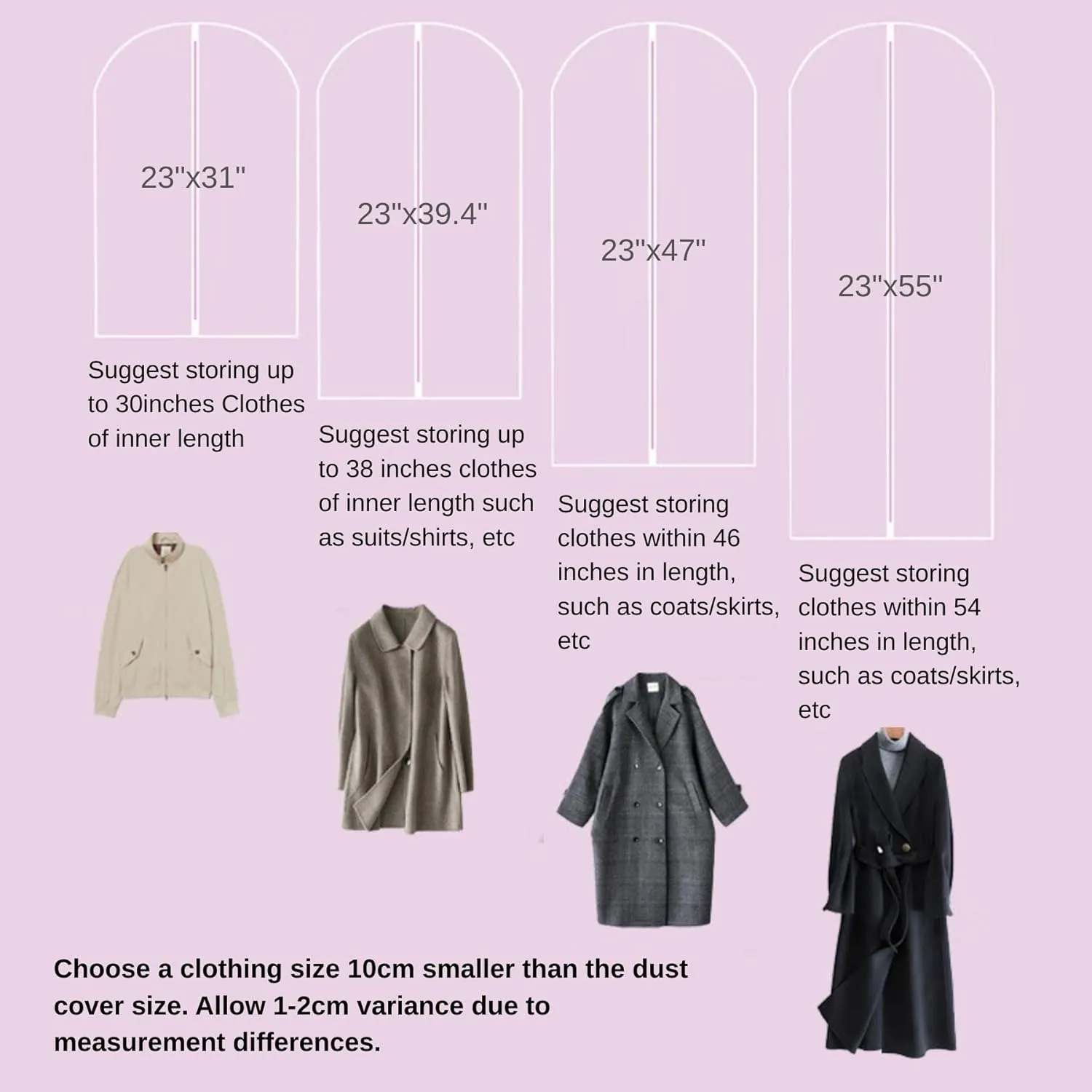 Wardrobe five-piece hanging garment bag and 5 zippered pockets, plastic garment bag for clothes storage, wedding dress pull suit bag, coat, sweater, heavy duty PE garment protection bag (XL)