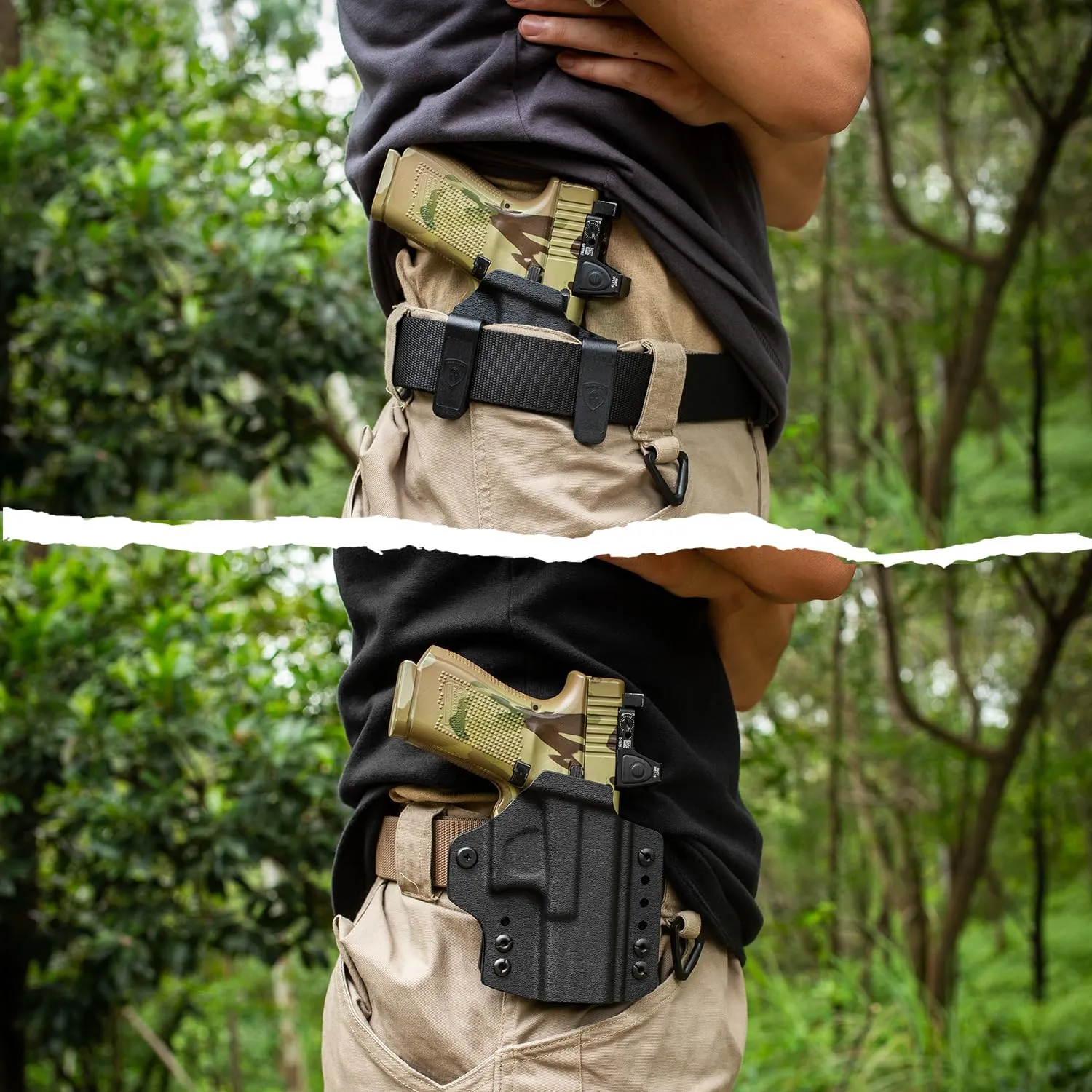 WARRIORLAND IWB & OWB Convertible Holster, Fits Glock 17/19/ 19X/ 22/23/ 26/31/ 32/43/ 43X/ 44/45, Taurus G2C/G3C, 1911 5" No Rail, Sig P320-M17/ P320-M18, Optic Cut & Adj Ride Height, Right Hand