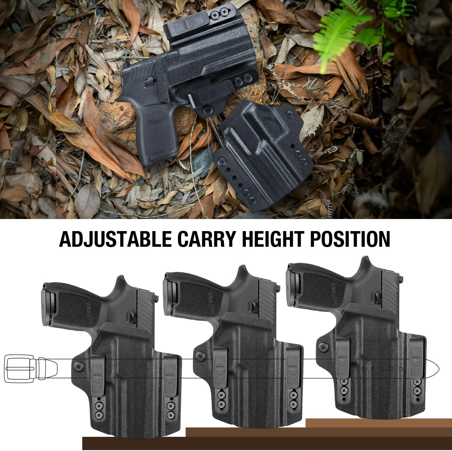WARRIORLAND IWB & OWB Convertible Holster, Fits Glock 17/19/ 19X/ 22/23/ 26/31/ 32/43/ 43X/ 44/45, Taurus G2C/G3C, 1911 5" No Rail, Sig P320-M17/ P320-M18, Optic Cut & Adj Ride Height, Right Hand