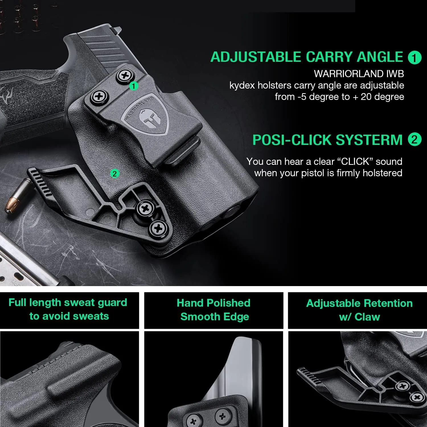 WARRIORLAND IWB Kydex Holster Optic Cut & Claw, Compatible with Glock 17/19/ 19X/ 43/ 43X/ 43Xmos, P365/ P320, G2C/G3C, Hellcat/Hellcat Pro, M&P 9/.40, Shield 9/.40, Shield EZ/ SD9VE, EC9s and More