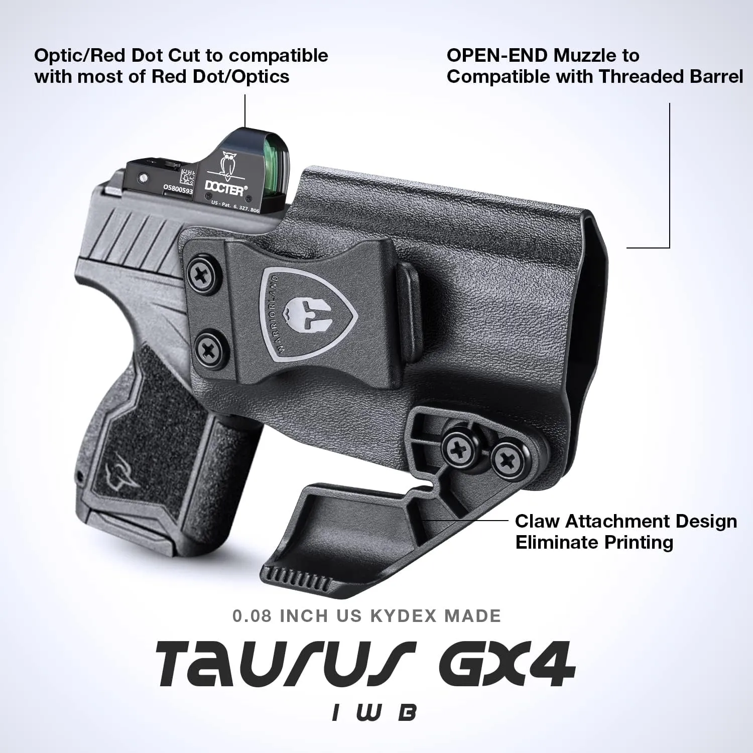 WARRIORLAND IWB Kydex Holster Optic Cut & Claw, Compatible with Glock 17/19/ 19X/ 43/ 43X/ 43Xmos, P365/ P320, G2C/G3C, Hellcat/Hellcat Pro, M&P 9/.40, Shield 9/.40, Shield EZ/ SD9VE, EC9s and More