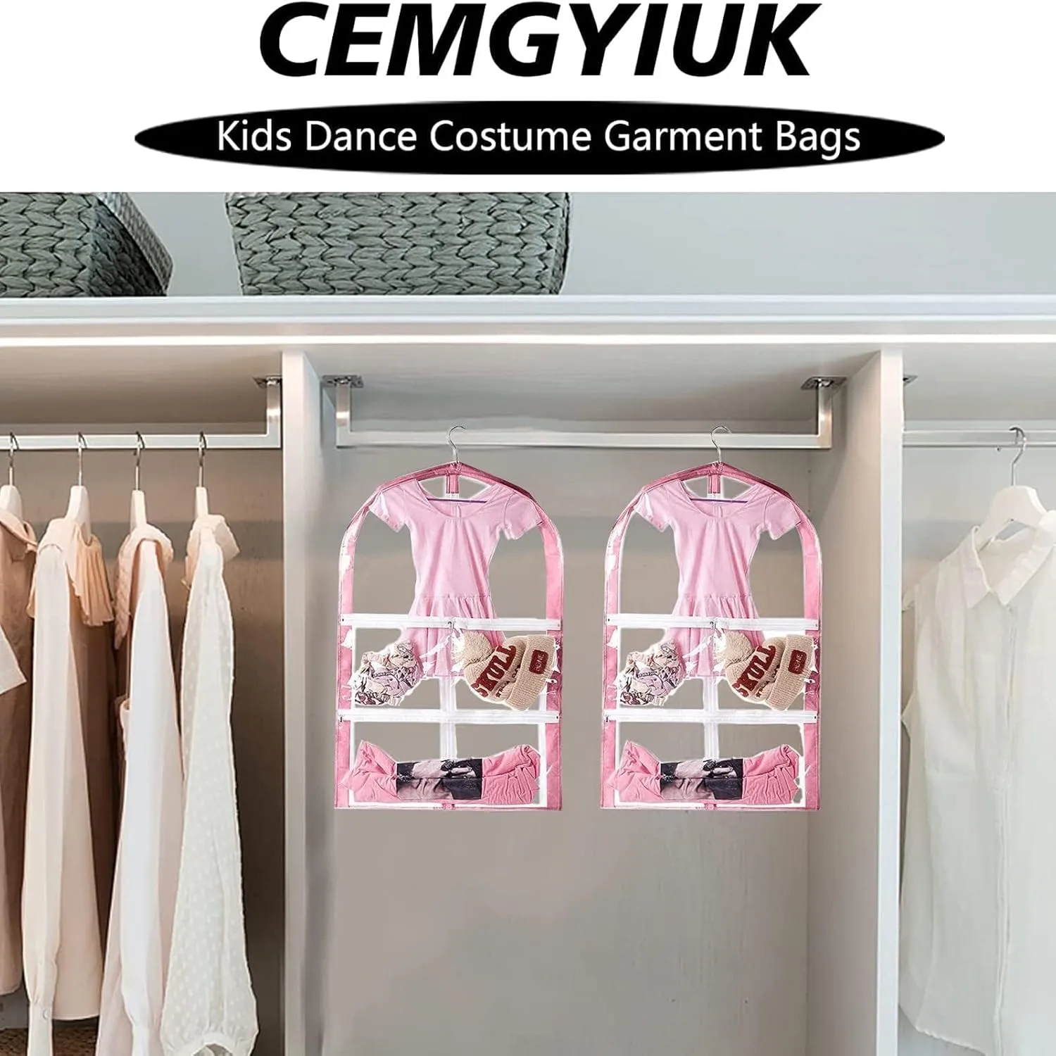 Waterproof Hanging Garment Bag,3 Pack Clear Kids Dance Costume Garment Cover,35 Inch Garment Bags for Hanging Clothes,Garment Bag for Dance Competitions Travel