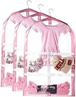 Waterproof Hanging Garment Bag,3 Pack Clear Kids Dance Costume Garment Cover,35 Inch Garment Bags for Hanging Clothes,Garment Bag for Dance Competitions Travel