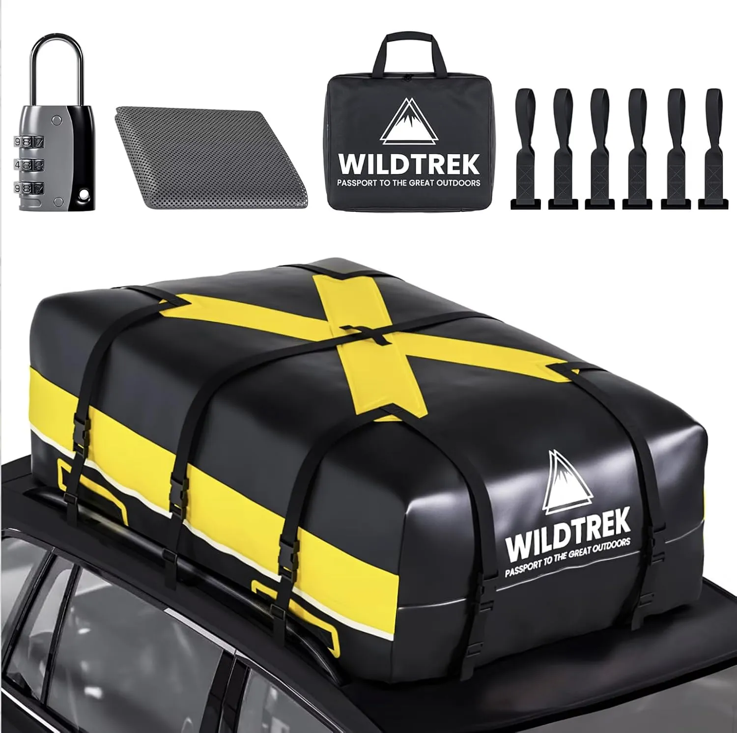 Waterproof Rooftop Cargo Carrier – 20 Cubic Ft, 900D PVC Car Top Bag with Reinforced Straps, Hooks, and Lock – No Roof Rack Needed