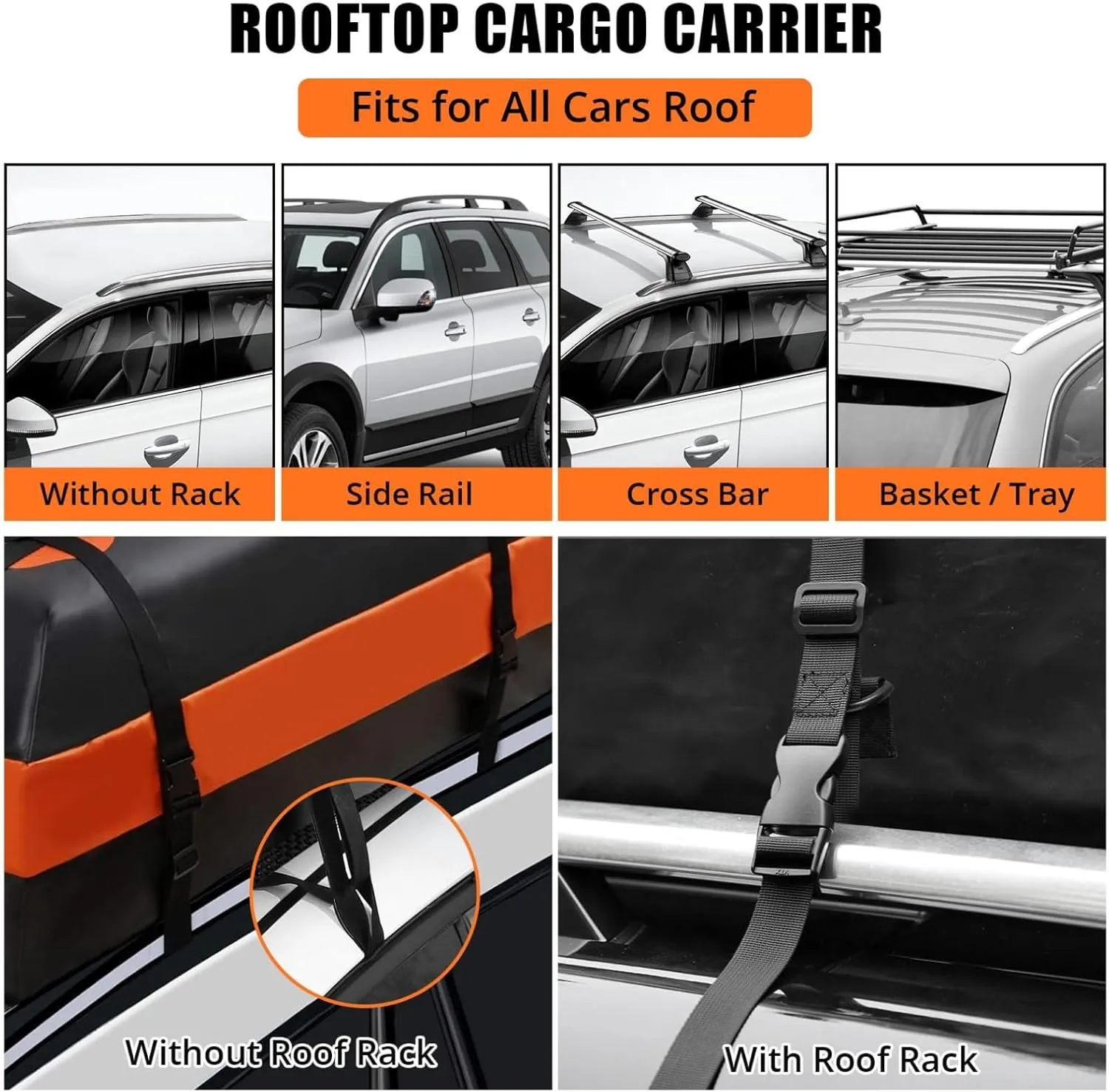 Waterproof Rooftop Cargo Carrier Bag – Durable 15/21 Cubic Feet Roof Rack Storage with Waterproof Zippers, 8 Reinforced Straps, 6 Door Hooks, and Security Lock – Universal Fit for All Vehicles