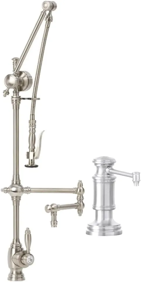 Waterstone 4410-12-2-PG Gantry Pulldown Faucet 12" Articulated Spout 2pc Suite Polished Gold