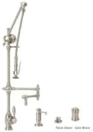 Waterstone 4410-12-4-AMB Gantry Pulldown Faucet 12" Articulated Spout 4pc Suite American Bronze