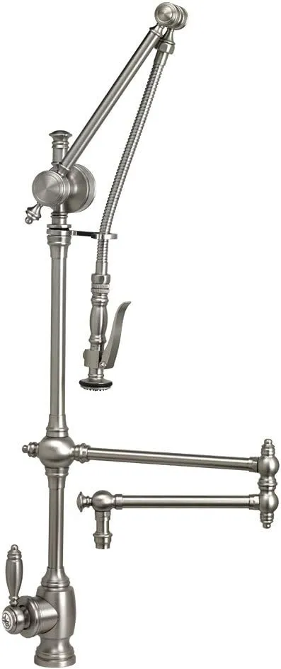 Waterstone 4410-18-PG Traditional Gantry Pulldown Faucet - 18" Articulated Spout Polished Gold