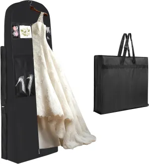 Wedding Dress Garment Bag for Airplane Travel, 72" Bridal Garment Bag for Wedding Dress with Durable Zippers, Wedding Gown Garment Bag with 12’’ Gusseted and Accessory Pockets, Bridal Tote Bag, Black