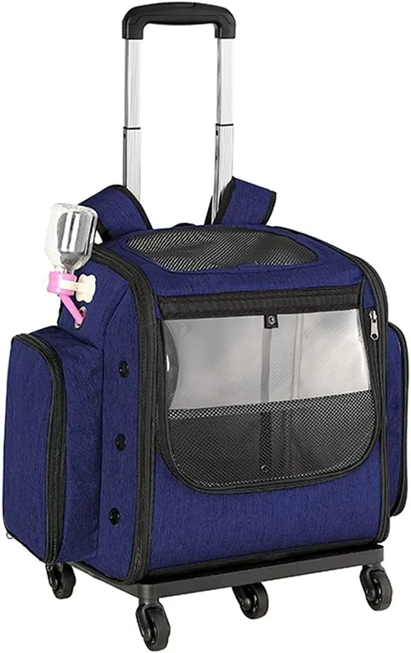 Wheeled Pet Travel Carrier Backpack, Pet Cat Carrier Backpack Foldable Pet Carrier for Small Dogs and Cats with Foldable Bowl, Cat Litter Box