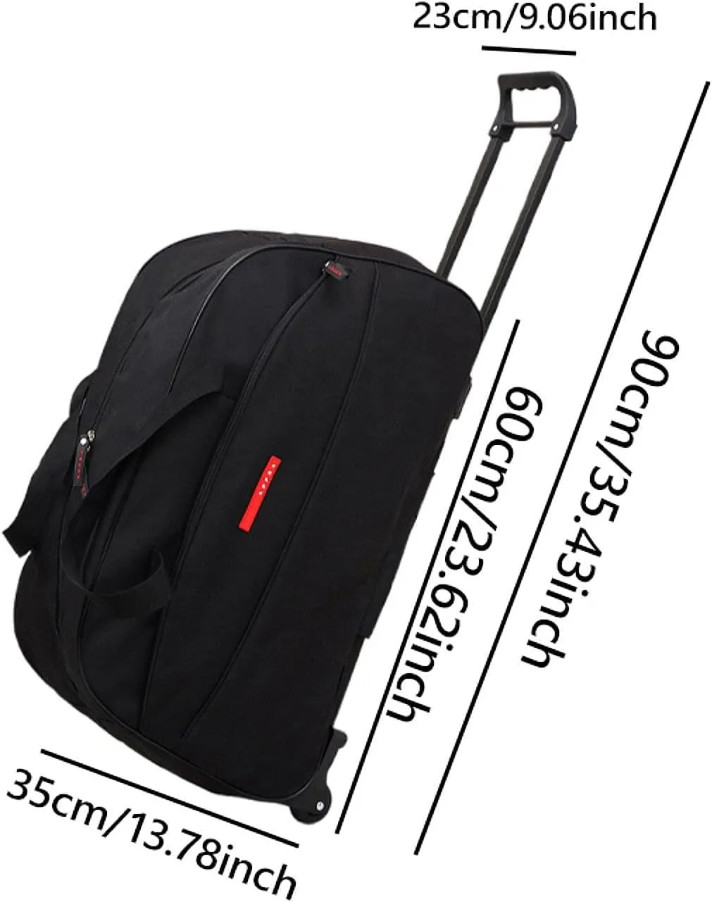 Wheeled Rolling Duffel Bag Foldable Carry on Luggage Bag for Sports Beach, Black