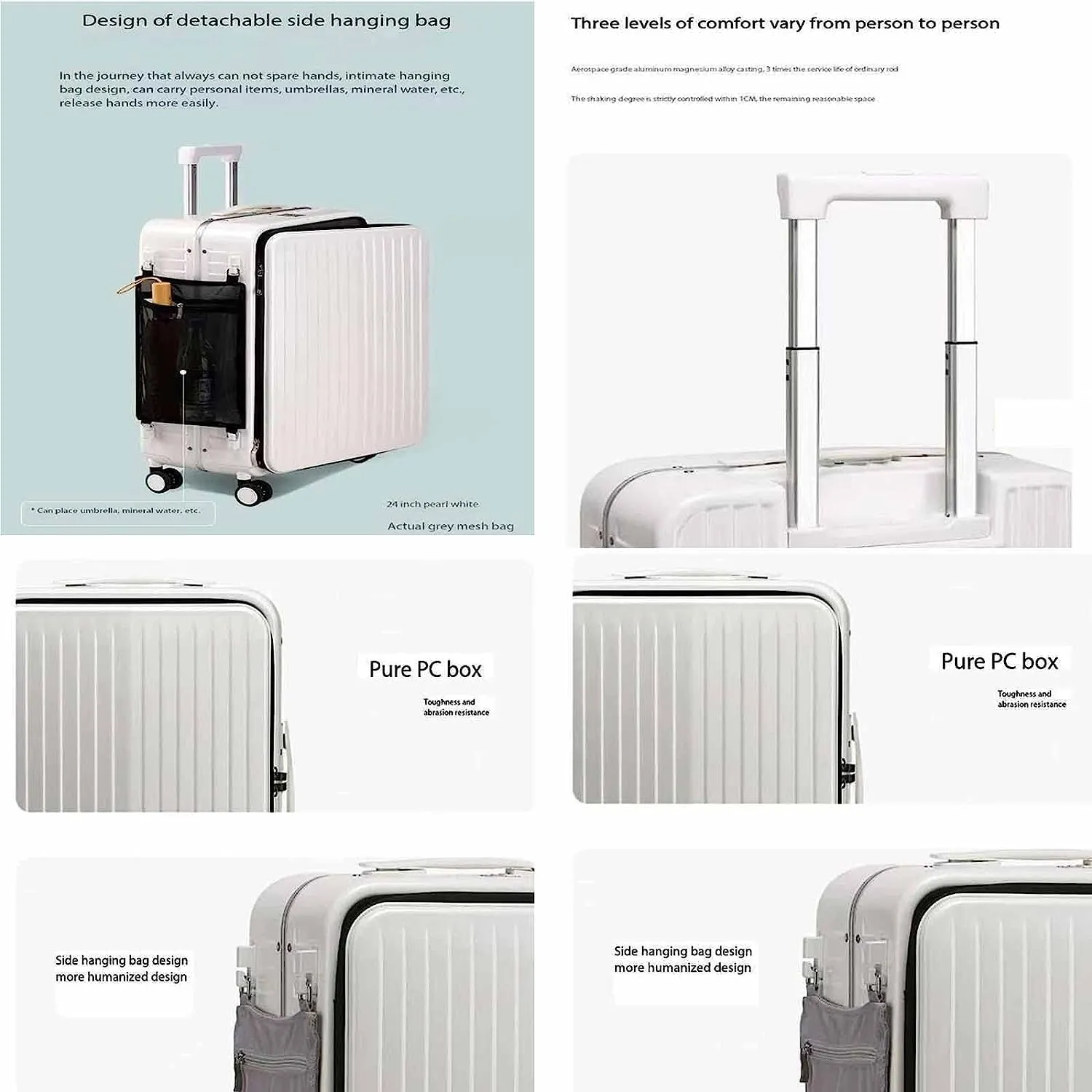 Wheeled Suitcase, Large Capacity Carry-on Luggage, Detachable Side Bag Design Suitcase, Code Lock,Silver-24 inches (Black 20 inches)