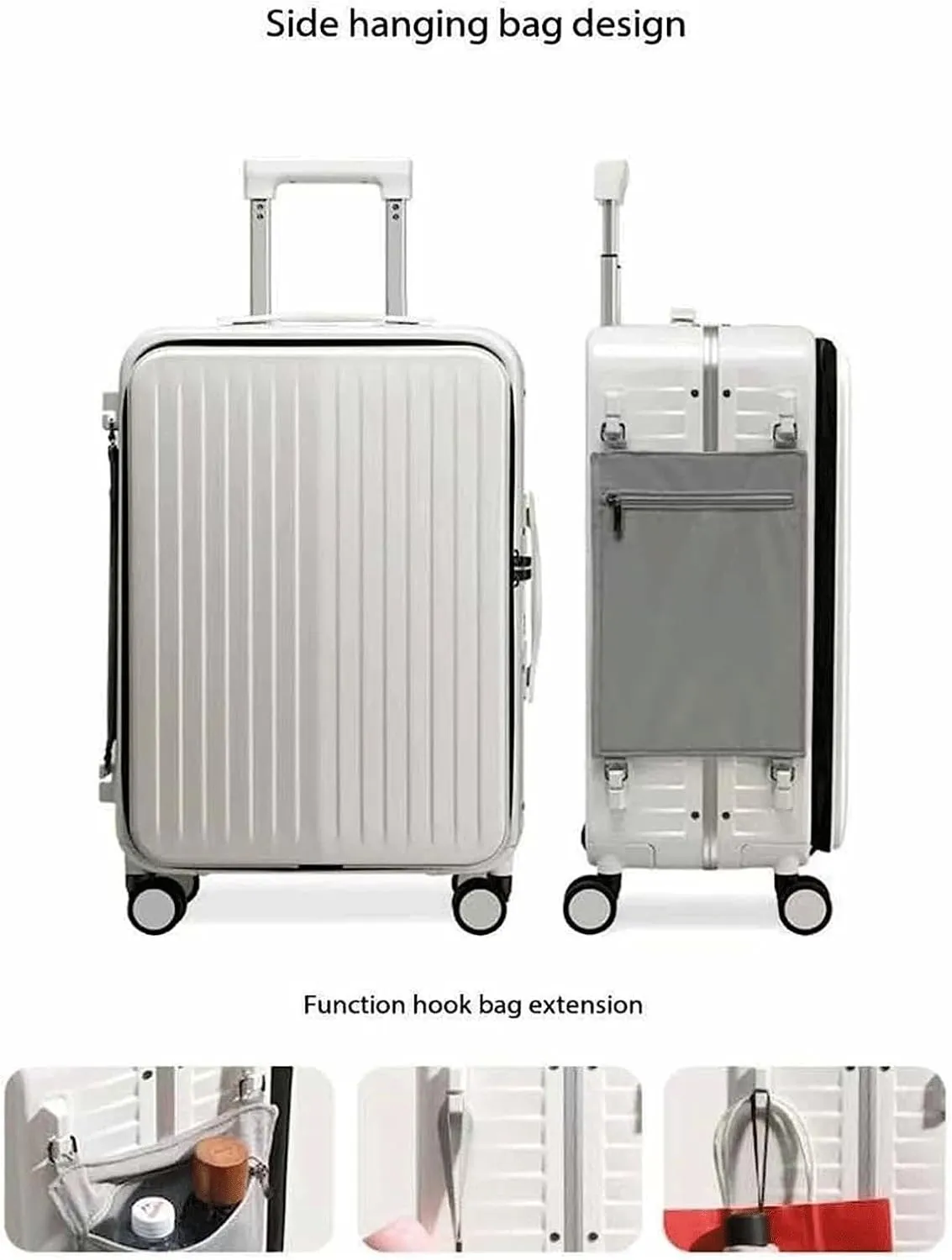 Wheeled Suitcase, Large Capacity Carry-on Luggage, Detachable Side Bag Design Suitcase, Code Lock,Silver-24 inches (Black 20 inches)