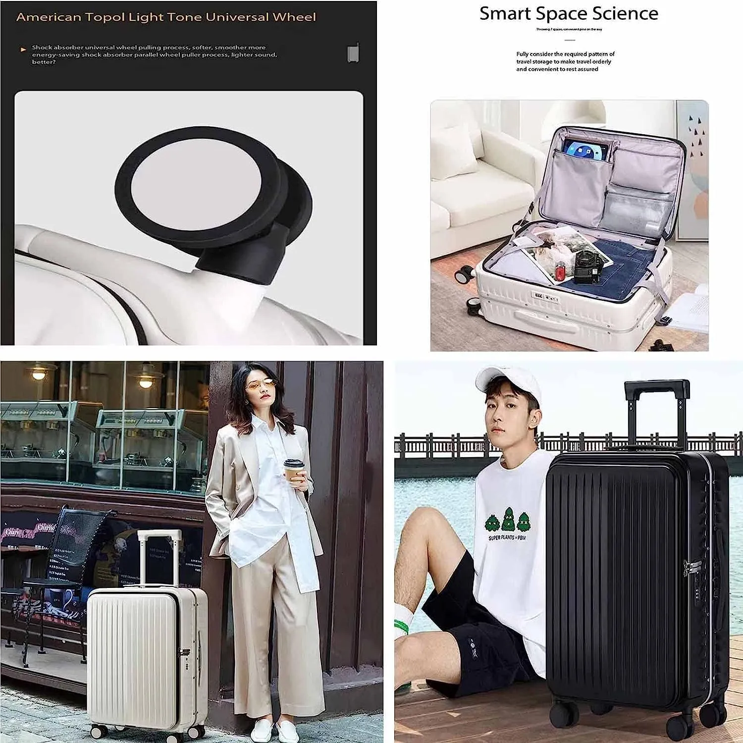 Wheeled Suitcase, Large Capacity Carry-on Luggage, Detachable Side Bag Design Suitcase, Code Lock,Silver-24 inches (Black 20 inches)