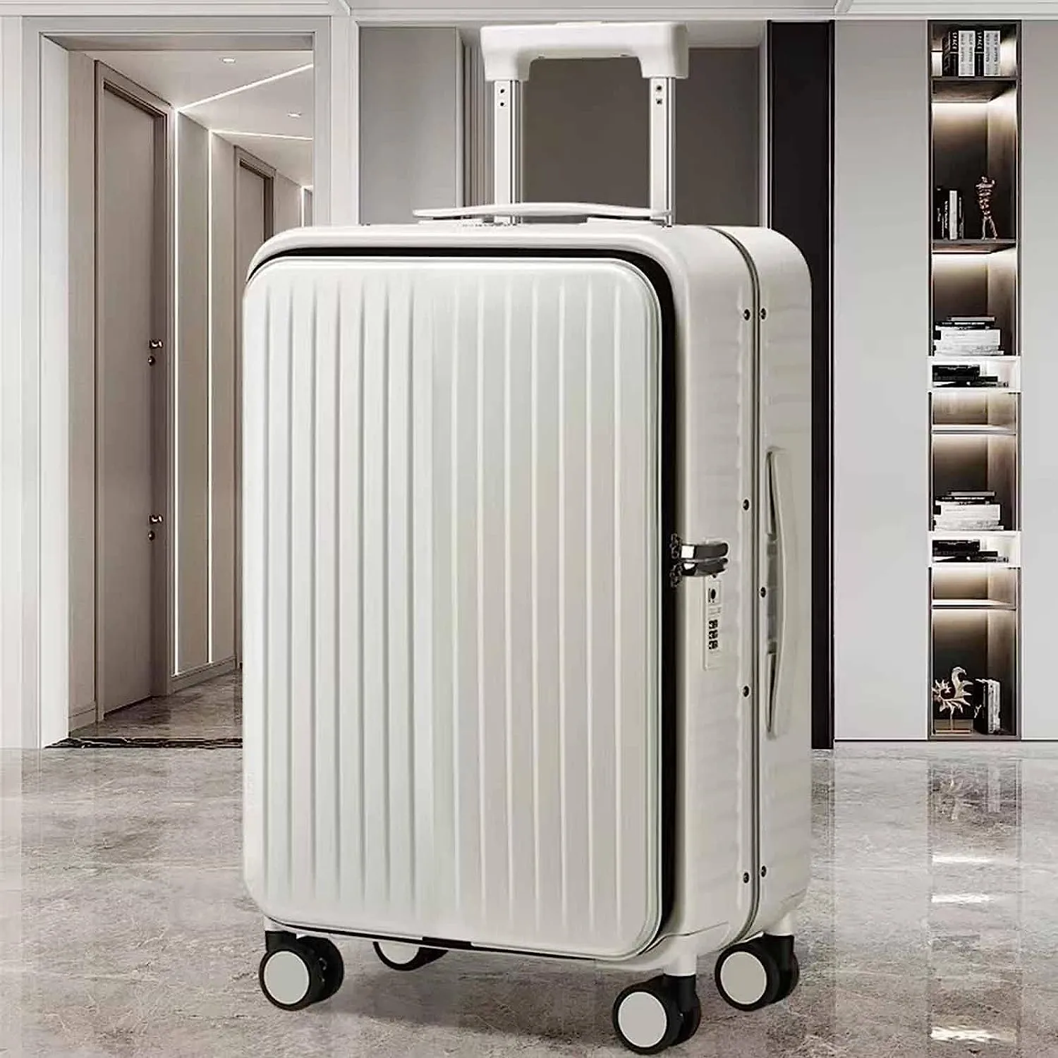 Wheeled Suitcase, Large Capacity Carry-on Luggage, Detachable Side Bag Design Suitcase, Code Lock,Silver-24 inches (Black 20 inches)