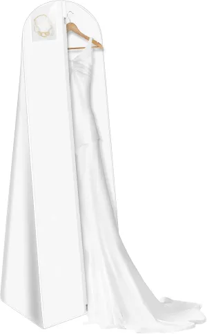 White Wedding Dress Garment Bag, 16" Wide Gusset Dress Bags for Gowns, Long Evening Dresses & Prom Dresses for Women, Bride, Bridesmaid, Wedding Dress Bag, Dress Garment Bag Women, 70x24x16"