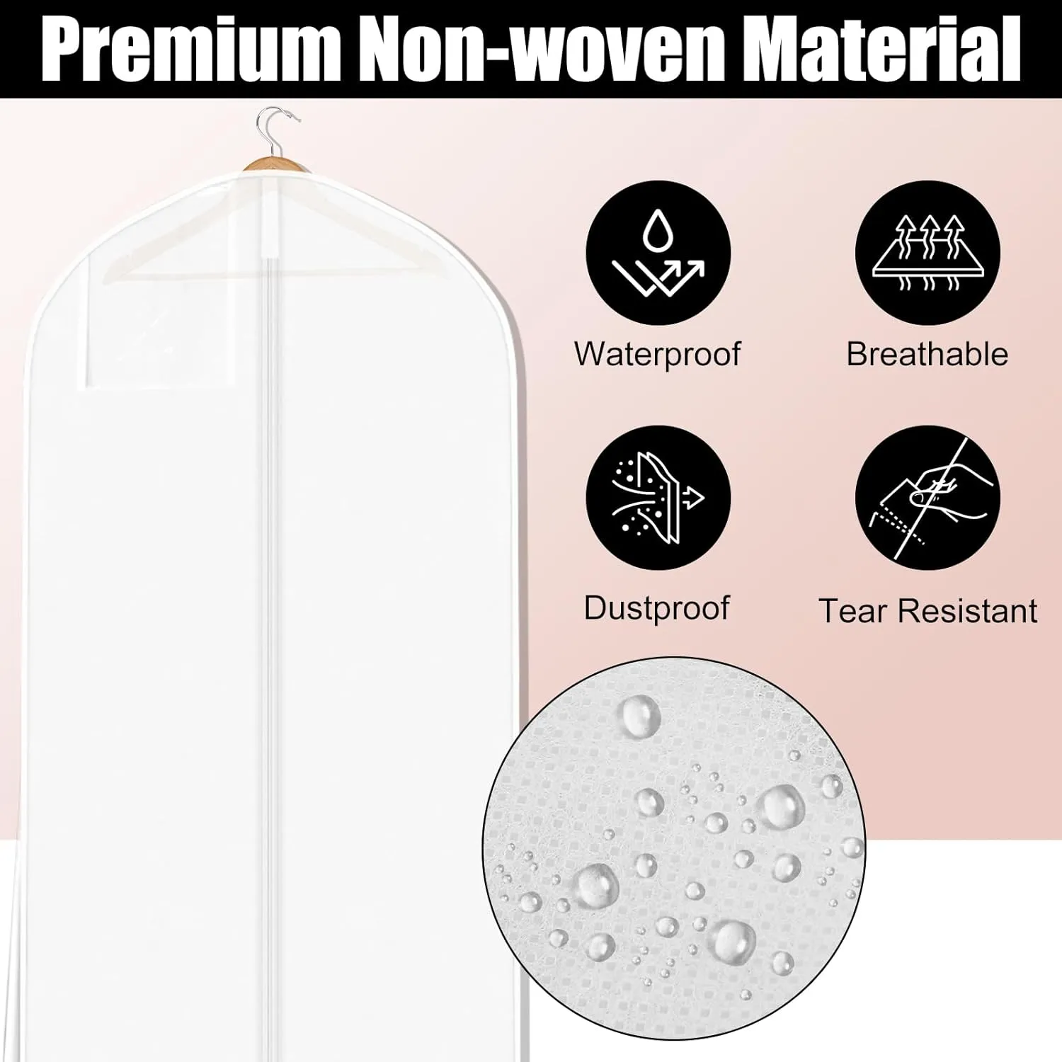White Wedding Dress Garment Bag, 16" Wide Gusset Dress Bags for Gowns, Long Evening Dresses & Prom Dresses for Women, Bride, Bridesmaid, Wedding Dress Bag, Dress Garment Bag Women, 70x24x16"